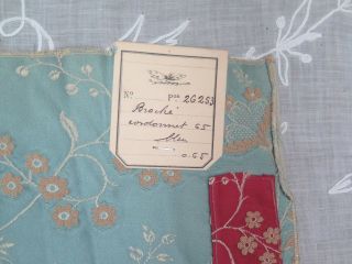 French Antique 19thC Blue Patterned Silk Floral Jacquard Fabric 26 