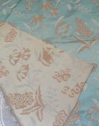 French Antique 19thC Blue Patterned Silk Floral Jacquard Fabric 26 