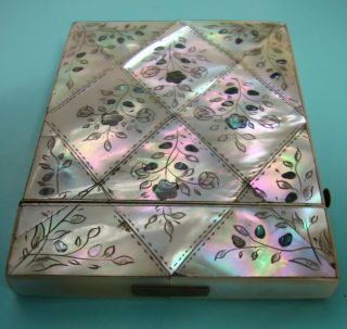 Magnificent Antique Vintage Mother Pearl Mop Paua Abalone Shell Inlay Card Case