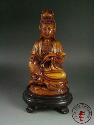 Very Large Fine Old Chinese Soapstone Made Kwan Yin Statue W/ Stand
