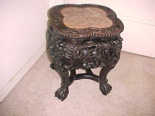Antique Chinese Heavily Carved Marble Topped Table