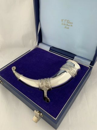 Large & Heavy Solid Silver Viking Style Drinking Horn 1972 A E Jones