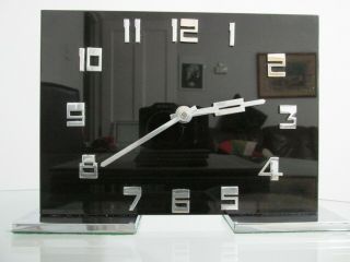 Art Deco Black Acrylic & Chrome Smiths 8 Day Mantel Clock
