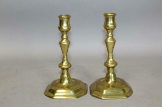 Rare 17th C Spanish Brass Candlesticks With Bold Shafts Octagonal Base