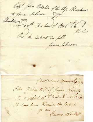 1782,  British Transport,  Hms Providence,  South Carolina,  Invoices Of Goods