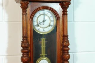 Old Wall Clock Regulator Wooden Clock Vintage Antique 4