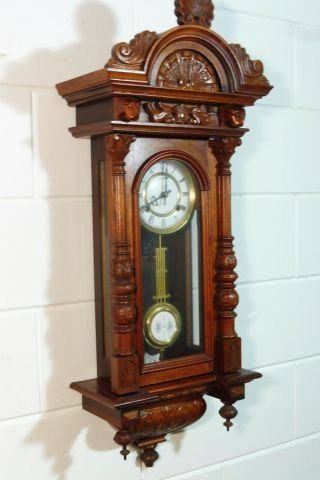 Old Wall Clock Regulator Wooden Clock Vintage Antique 7