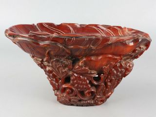 Chinese Exquisite Hand - Carved Grape Carving Ox Horn Cup