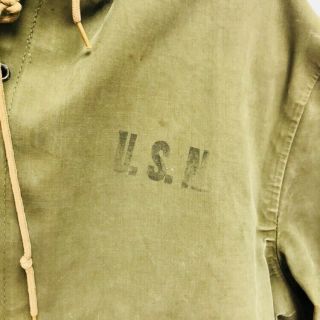 Vintage WWII US NAVY Foul Weather Rain Poncho Stenciled Hooded Size Medium 2