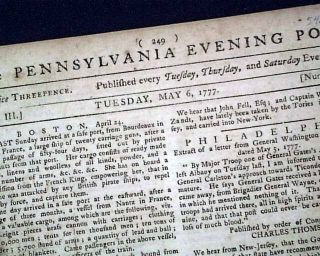 Benedict Arnold General Promotion William Howe Revolutionary War 1777 Newspaper