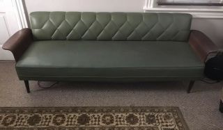 Vintage 1950’s Mid Century Modern Green Vinyl Sofa Couch Pick Up Allentown Area