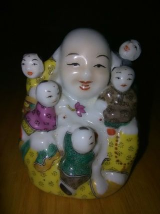 Chinese Ancient Enamel Porcelain Happy Buddha Five Children Snuff Bottle Mark