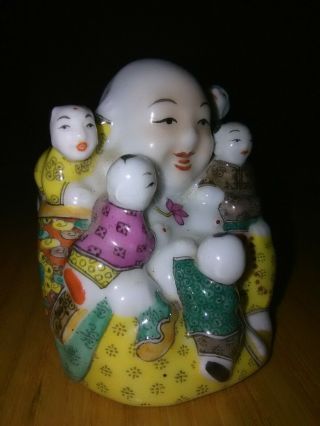Chinese Ancient Enamel Porcelain Happy Buddha Five Children Snuff Bottle Mark 2