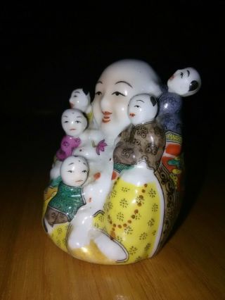 Chinese Ancient Enamel Porcelain Happy Buddha Five Children Snuff Bottle Mark 6