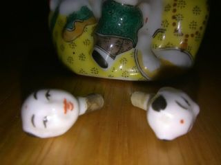 Chinese Ancient Enamel Porcelain Happy Buddha Five Children Snuff Bottle Mark 9