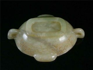 Fine Old Chinese Celadon Nephrite Jade Brush Washer Bowl Wine Cup DRAGONS CARVED 9