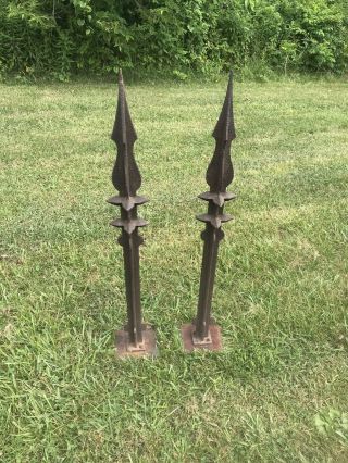 Antique Cast Iron Architectural Building Post Finials Baltimore Row Houses - Pair