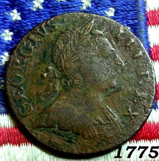 1775 George Iii Half Penny Colonial Old American Revolutionary War Coin F E - D