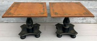 Vintage Pair Ethan Allen Hitchcock Style Stenciled Side Accent Tables C.  1970