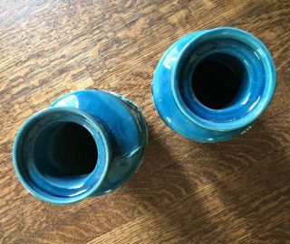Two Antique Chinese Blue Iridescent Glaze Ceramic Vases Lotus & Bird Motifs 6
