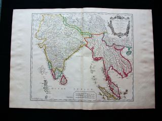1757 Vaugondy - " Big Folio Map " : India,  Asia,  Sri Lanka Cambodia Malacca Malaysia
