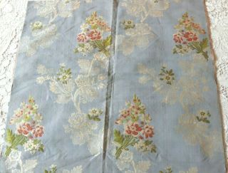 French Antique 18thc - 1780 Blue Floral Silk Brocade Fabric L - 25 " X W - 18 "