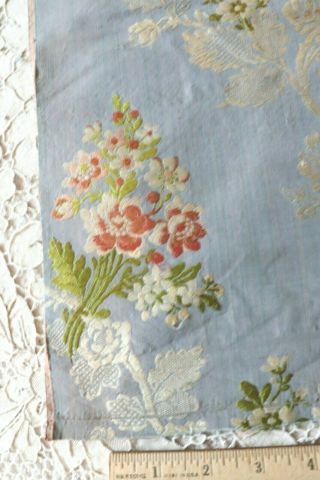 French Antique 18thC - 1780 Blue Floral Silk Brocade Fabric L - 25 