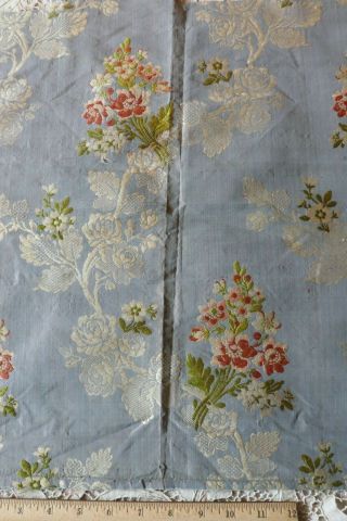 French Antique 18thC - 1780 Blue Floral Silk Brocade Fabric L - 25 