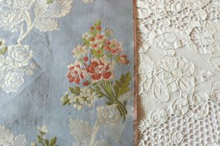 French Antique 18thC - 1780 Blue Floral Silk Brocade Fabric L - 25 