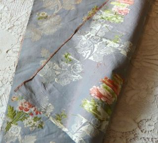 French Antique 18thC - 1780 Blue Floral Silk Brocade Fabric L - 25 