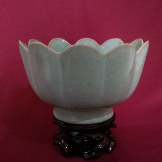 Rare Chinese Antique Ruyao Sky Blue Lotus Warmer Bowl
