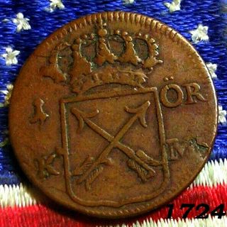 Authentic 1724 1 Ore Arrows Hudson Fur Trade Colonial Revolutionary War Coin R