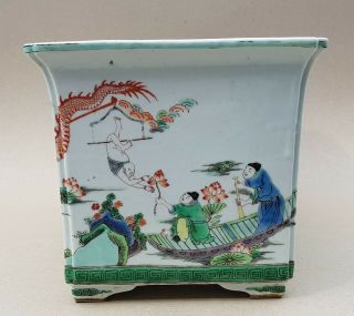 PERFECT 19TH C QING ANTIQUE CHINESE PORCELAIN FAMILLE VERTE JARDINIERE / PLANTER 4