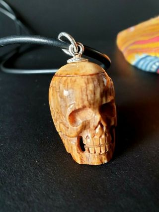 Old Tibetan Carved Yak Bone / Skull Necklace On Black Leather Cord …beautiful Ac