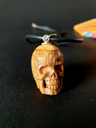 Old Tibetan Carved Yak Bone / Skull Necklace on Black Leather Cord …beautiful ac 2