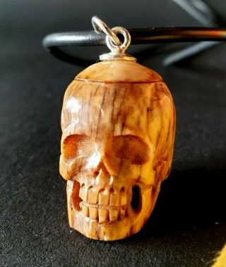 Old Tibetan Carved Yak Bone / Skull Necklace on Black Leather Cord …beautiful ac 3