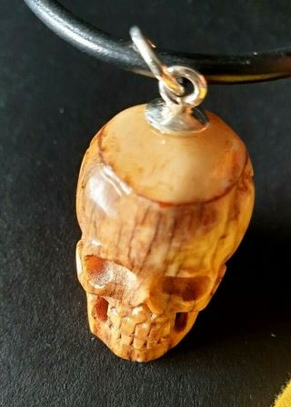 Old Tibetan Carved Yak Bone / Skull Necklace on Black Leather Cord …beautiful ac 4