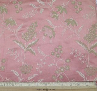French Antique 19thc Pink Rose Patterned Silk Floral Jacquard Fabric 26 " Lx24 " W