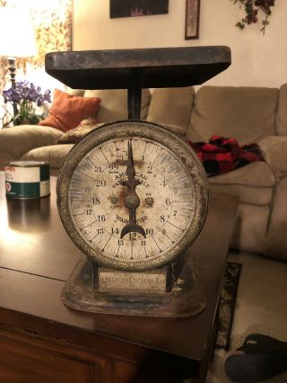 Vintage American Family Kitchen Counter Metal Scale 25 Pound Dark Brown