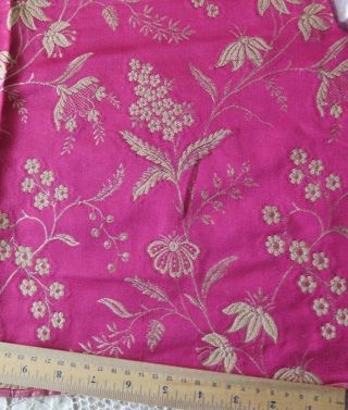 French Antique Christmas Cherry Red Silk Floral Jacquard Sample Fabric 24 " Sq