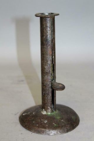 Rare Signed " Shaw " 19th C Tinned Iron Hogscraper Candlestick Old Grungy Patina