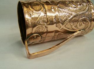 C1900 LARGE ANTIQUE YATTENDON GUILD ARTS & CRAFTS ART NOUVEAU COPPER TANKARD vgc 6