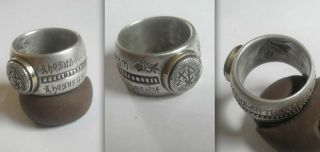 Impressive Heavy And Unique Medieval Silver/gold Merchant Signet Ring,  Inscribed