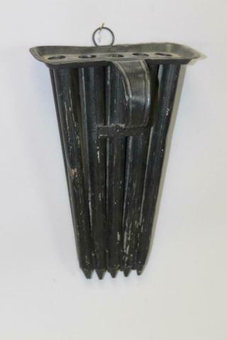 19th C England Tin 10 Tube Hanging Candle Mold In Old Black Paint