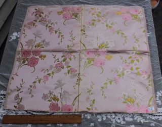 Antique French Lyon Silk Manufacturers Pink Rose Sample Fabric Jacquard C1840 - 60
