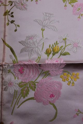 Antique French Lyon Silk Manufacturers Pink Rose Sample Fabric Jacquard c1840 - 60 5