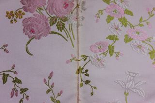 Antique French Lyon Silk Manufacturers Pink Rose Sample Fabric Jacquard c1840 - 60 7
