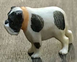 Antique Netsuke Bulldog Dog Hand Carved Painted Bone Japanese Figurine VGC 1.  5” 3