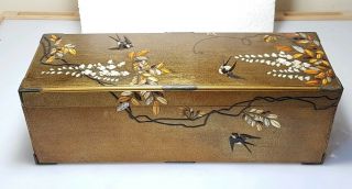 An Exquisite Edo Period Gold Shibayama Box Decorated With Wisteria & Birds.