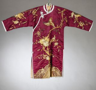 19th/20th Antique Chinese Silk Embroidered Mandarin Robe Gold Thread